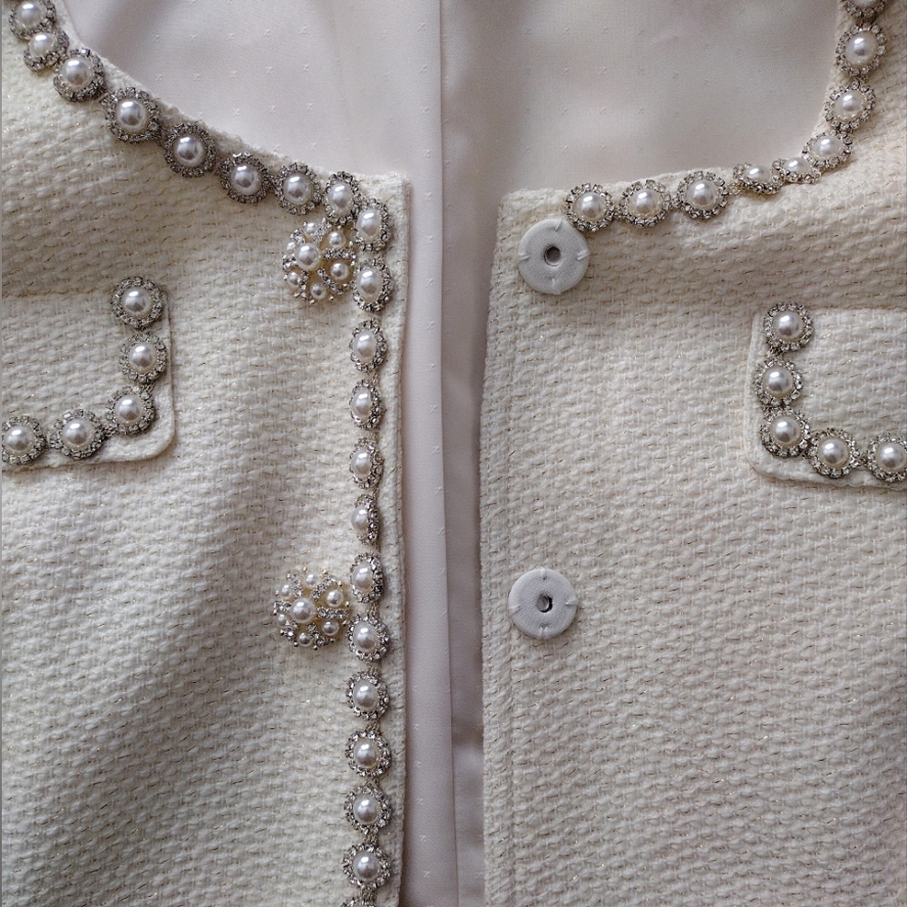 NWT Self-Portrait Boucle Tailored Mini Dress in Cream Women's size 8 - Picture 5 of 11